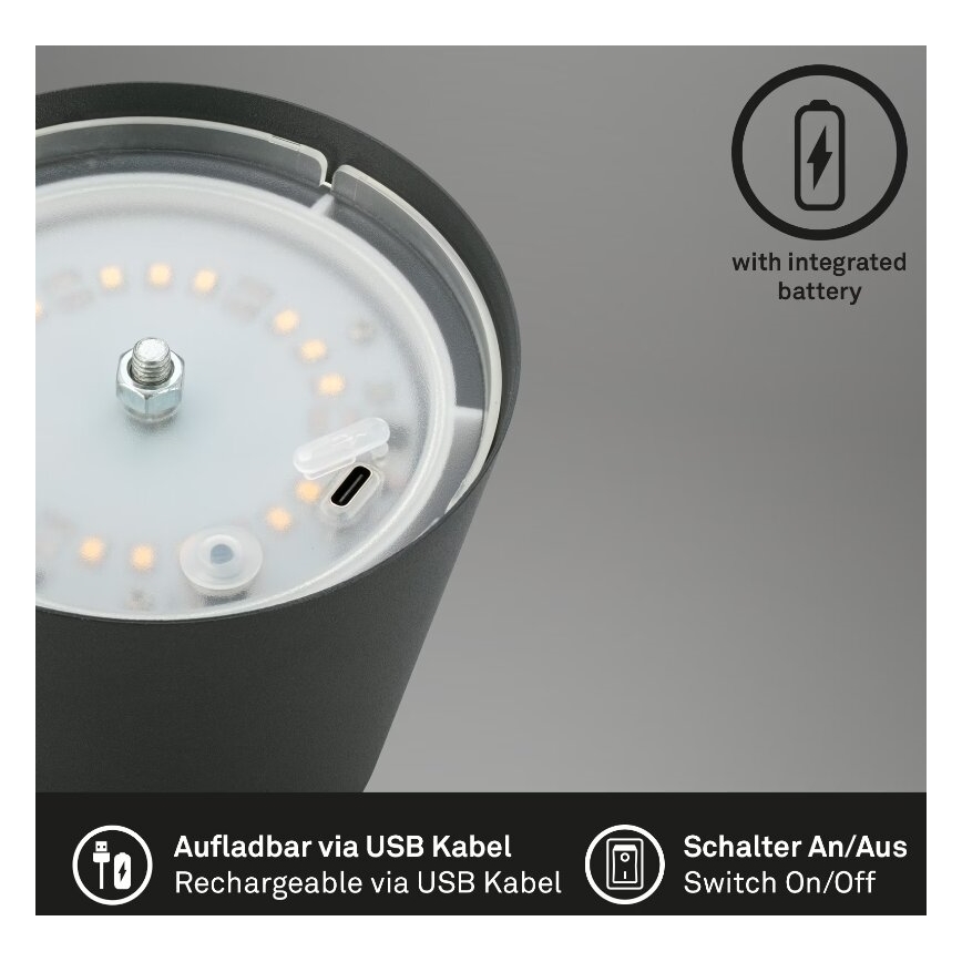 Briloner 7508015 - LED Ściemnialna ładowalna zewnętrzna lampa stołowa 2w1 LED/2,5W/5V IP44 czarny