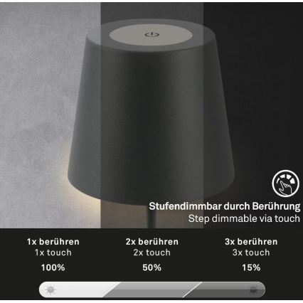 Briloner 7508015 - LED Ściemnialna ładowalna zewnętrzna lampa stołowa 2w1 LED/2,5W/5V IP44 czarny