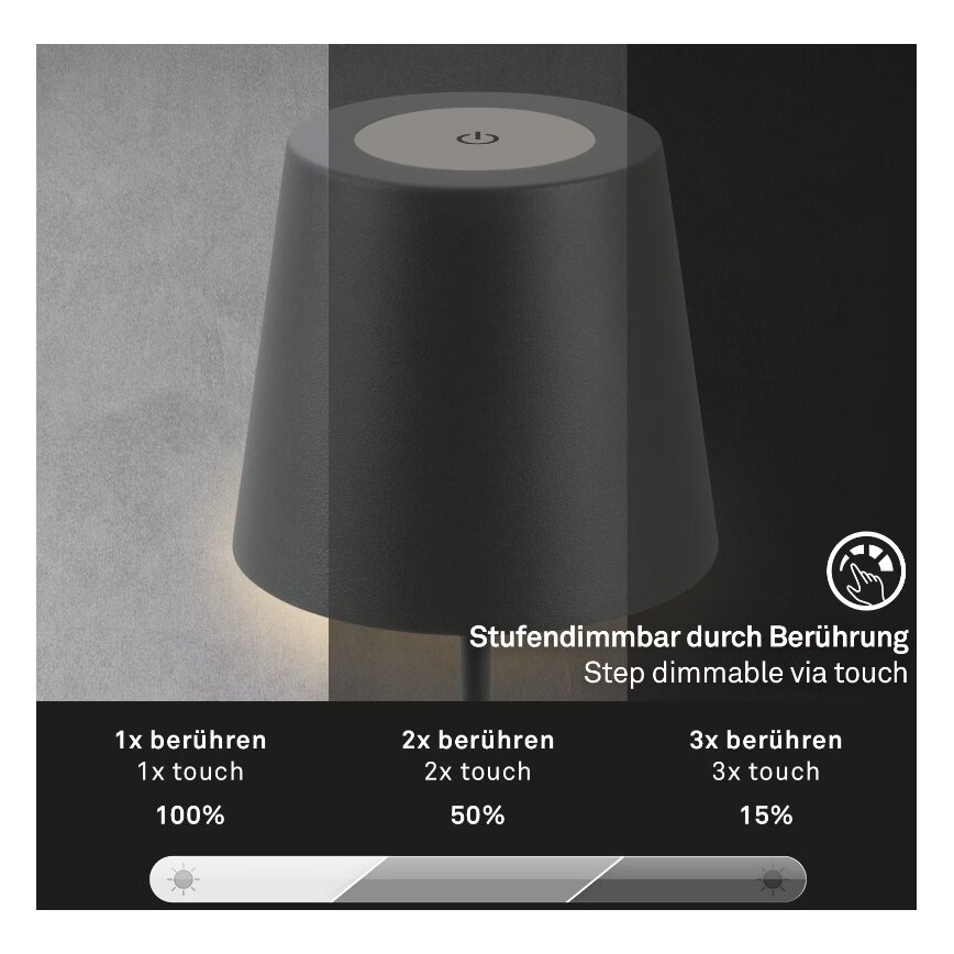 Briloner 7508015 - LED Ściemnialna ładowalna zewnętrzna lampa stołowa 2w1 LED/2,5W/5V IP44 czarny