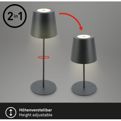 Briloner 7508015 - LED Ściemnialna ładowalna zewnętrzna lampa stołowa 2w1 LED/2,5W/5V IP44 czarny