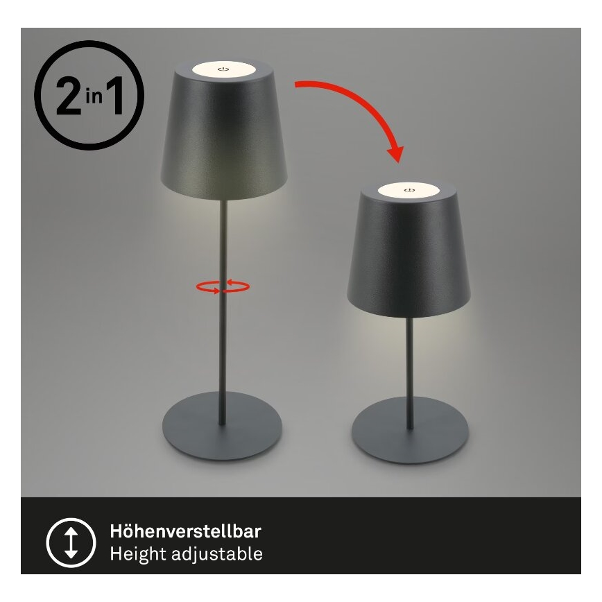 Briloner 7508015 - LED Ściemnialna ładowalna zewnętrzna lampa stołowa 2w1 LED/2,5W/5V IP44 czarny
