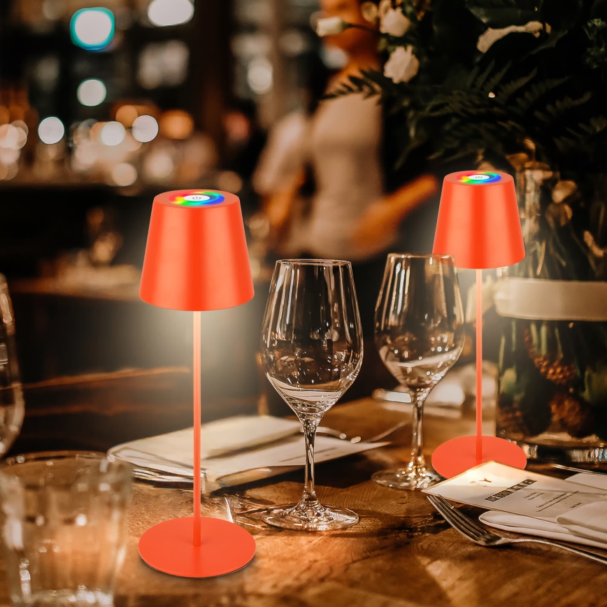 Briloner 7510012 - LED RGBW ściemnialna zewnętrzna ładowalna lampka stołowa CALIDA LED/2,5W/5V IP44 1200 mAh pomarańczowa