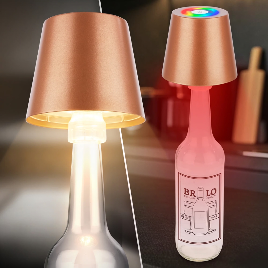 Briloner 7510013 - Ściemnialna, ładowalna zewnętrzna lampa stołowa LED RGBW CALIDA, 2,5 W / 5 V, IP44, 1200 mAh, brązowa