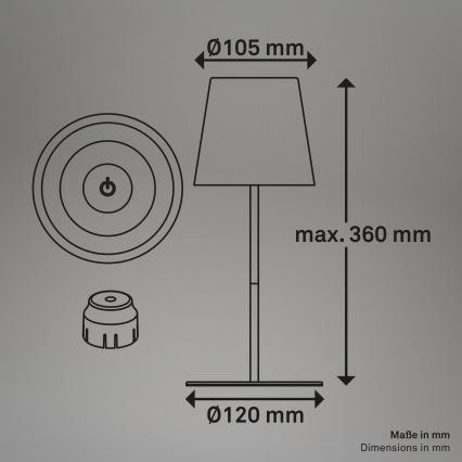 Briloner 7510013 - Ściemnialna, ładowalna zewnętrzna lampa stołowa LED RGBW CALIDA, 2,5 W / 5 V, IP44, 1200 mAh, brązowa