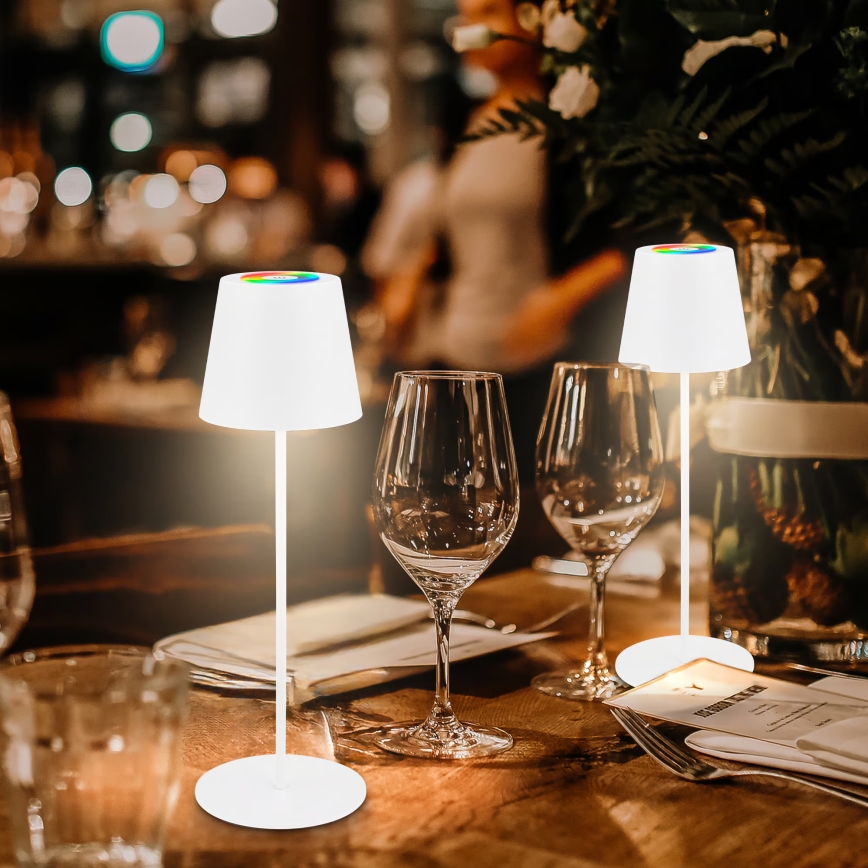 Briloner 7510016 - LED RGBW ściemnialna zewnętrzna ładowalna lampa stołowa CALIDA LED/2,5W/5V IP44 1200 mAh biała