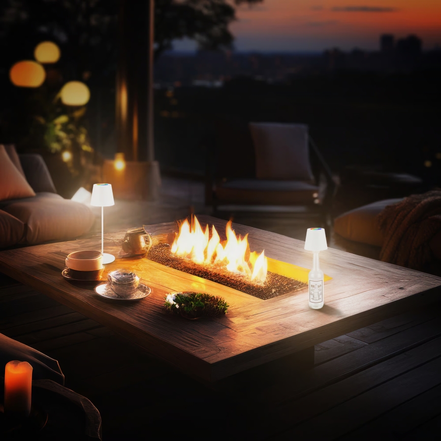 Briloner 7510016 - LED RGBW ściemnialna zewnętrzna ładowalna lampa stołowa CALIDA LED/2,5W/5V IP44 1200 mAh biała