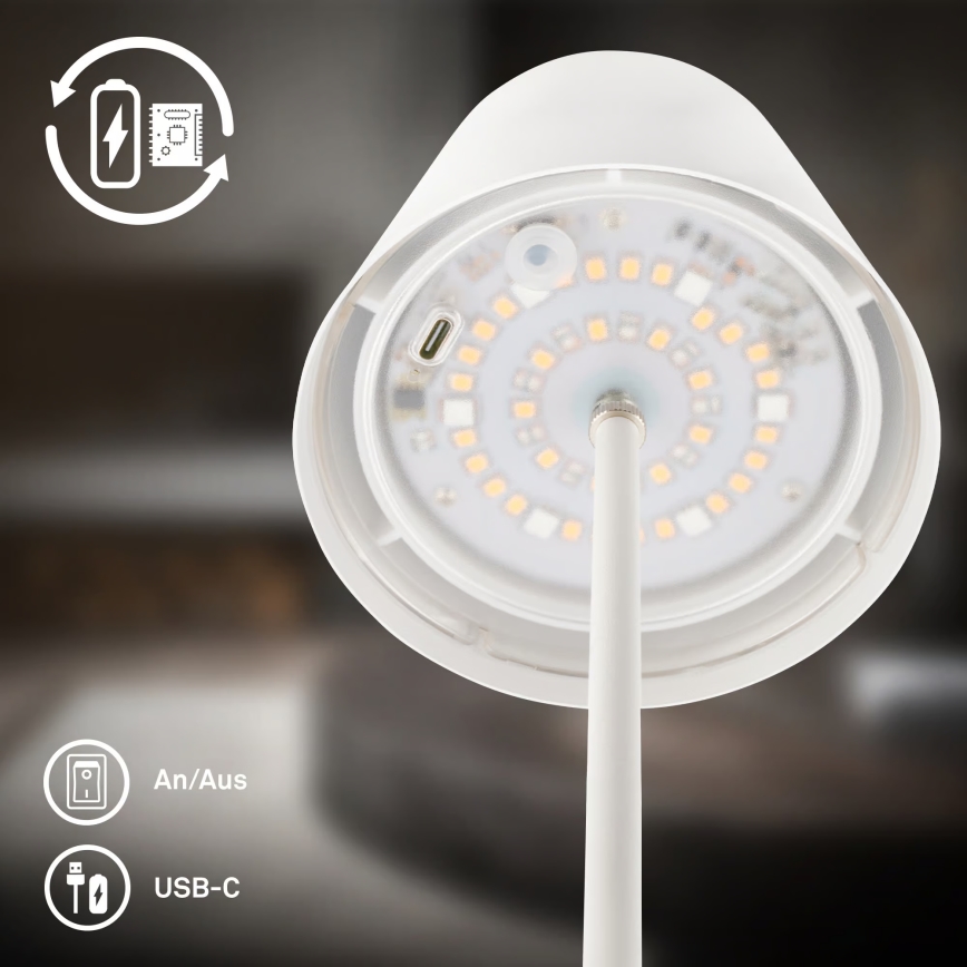 Briloner 7510016 - LED RGBW ściemnialna zewnętrzna ładowalna lampa stołowa CALIDA LED/2,5W/5V IP44 1200 mAh biała