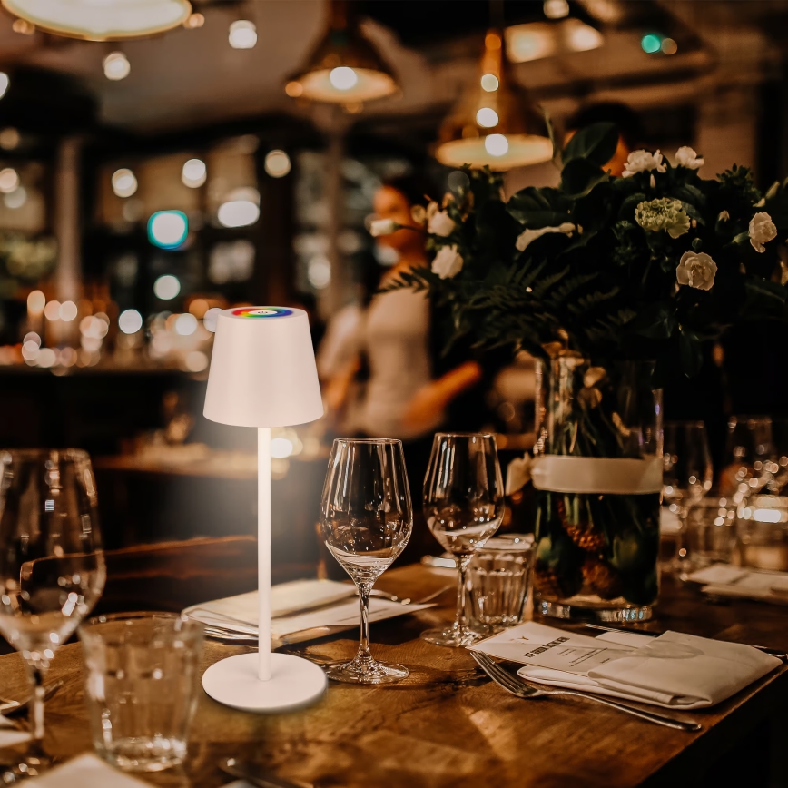 Briloner 7517016 - LED RGBW ściemnialna ładowalna zewnętrzna lampa stołowa CILANO LED/3W/5V IP44 2000 mAh biała