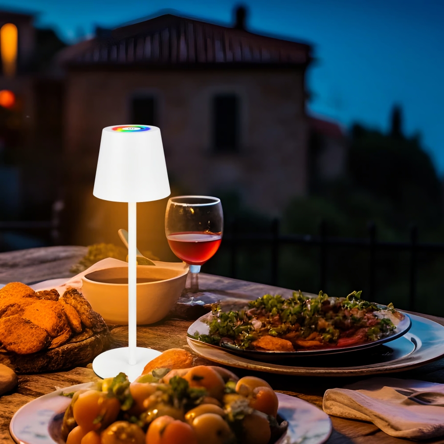 Briloner 7517016 - LED RGBW ściemnialna ładowalna zewnętrzna lampa stołowa CILANO LED/3W/5V IP44 2000 mAh biała