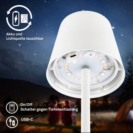 Briloner 7517016 - LED RGBW ściemnialna ładowalna zewnętrzna lampa stołowa CILANO LED/3W/5V IP44 2000 mAh biała