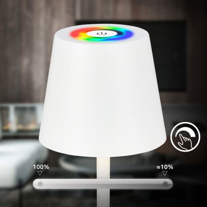 Briloner 7517016 - LED RGBW ściemnialna ładowalna zewnętrzna lampa stołowa CILANO LED/3W/5V IP44 2000 mAh biała