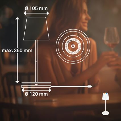 Briloner 7517016 - LED RGBW ściemnialna ładowalna zewnętrzna lampa stołowa CILANO LED/3W/5V IP44 2000 mAh biała