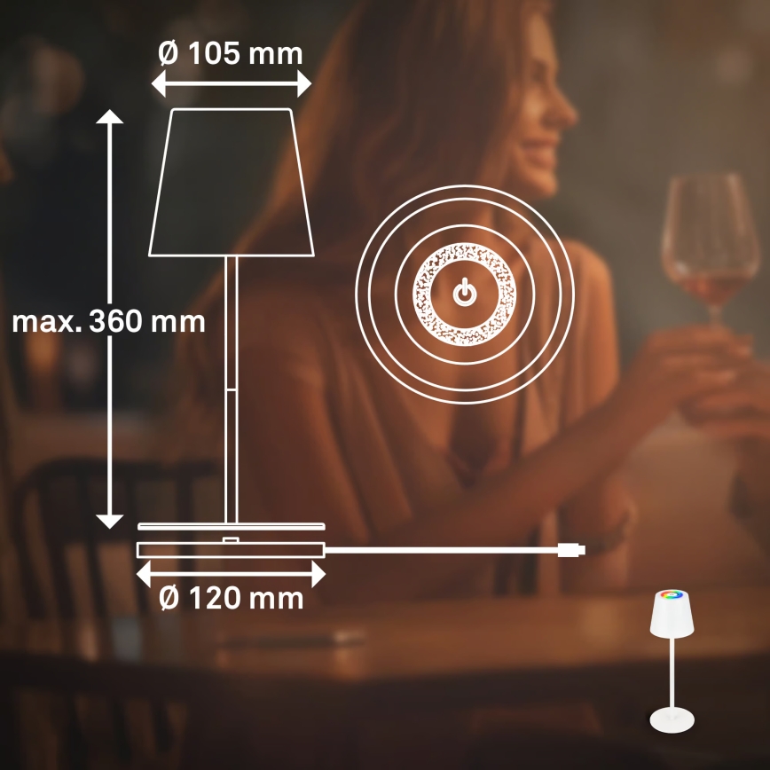 Briloner 7517016 - LED RGBW ściemnialna ładowalna zewnętrzna lampa stołowa CILANO LED/3W/5V IP44 2000 mAh biała