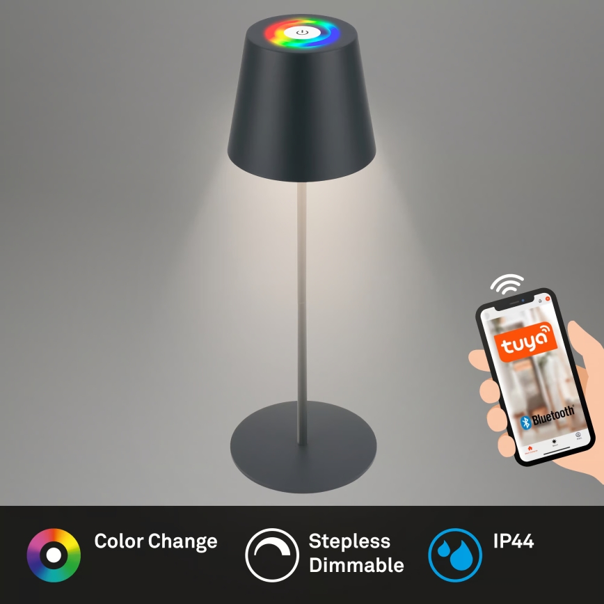 Briloner 7559015 - LED RGB ściemnialna ładowalna zewnętrzna lampa stołowa COLORIS LED/3,5W/5V IP44 2000 mAh antracyt Wi-Fi Tuya