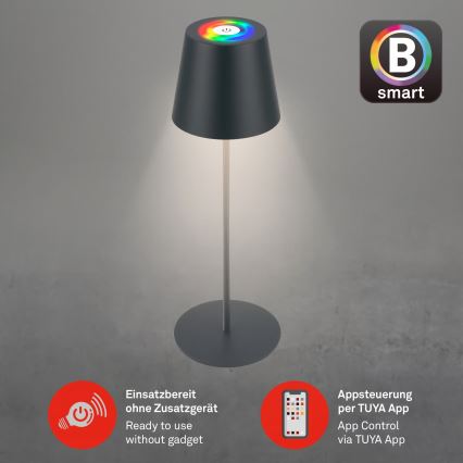 Briloner 7559015 - LED RGB ściemnialna ładowalna zewnętrzna lampa stołowa COLORIS LED/3,5W/5V IP44 2000 mAh antracyt Wi-Fi Tuya