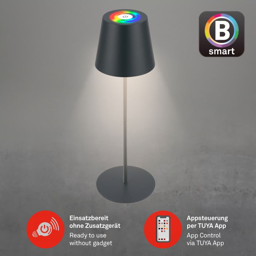 Briloner 7559015 - LED RGB ściemnialna ładowalna zewnętrzna lampa stołowa COLORIS LED/3,5W/5V IP44 2000 mAh antracyt Wi-Fi Tuya