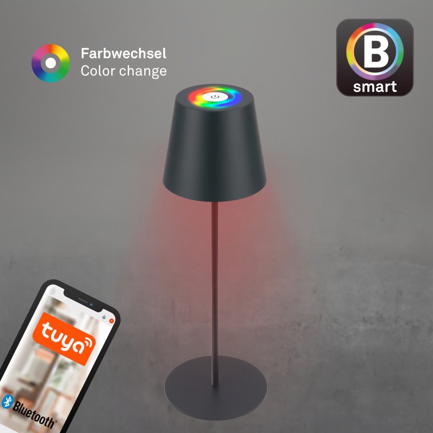 Briloner 7559015 - LED RGB ściemnialna ładowalna zewnętrzna lampa stołowa COLORIS LED/3,5W/5V IP44 2000 mAh antracyt Wi-Fi Tuya