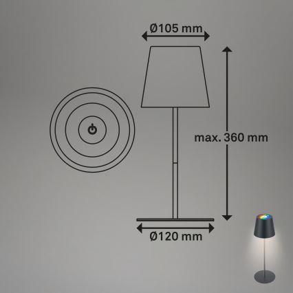 Briloner 7559015 - LED RGB ściemnialna ładowalna zewnętrzna lampa stołowa COLORIS LED/3,5W/5V IP44 2000 mAh antracyt Wi-Fi Tuya