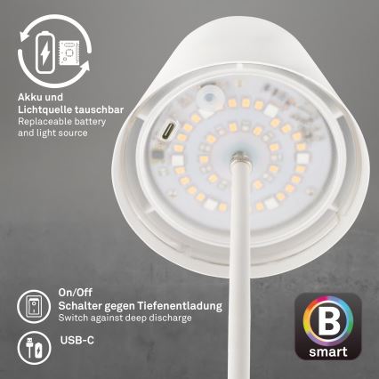 Briloner 7559016 - Zewnętrzna ładowalna ściemnialna lampa stołowa LED RGB COLORIS LED/3,5W/5V IP44 2000 mAh Wi-Fi Tuya