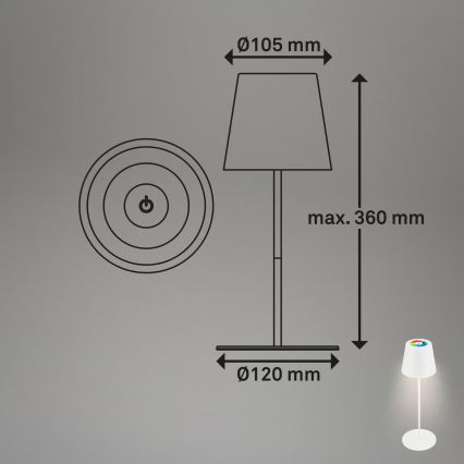 Briloner 7559016 - Zewnętrzna ładowalna ściemnialna lampa stołowa LED RGB COLORIS LED/3,5W/5V IP44 2000 mAh Wi-Fi Tuya