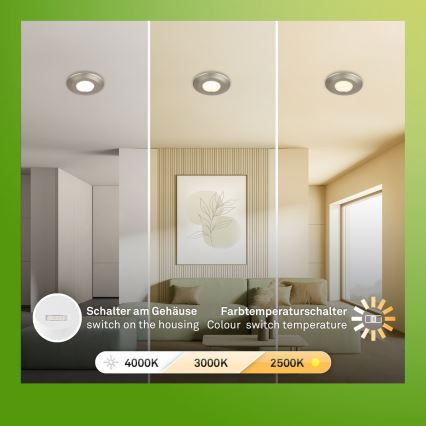 Briloner 7588032 - ZESTAW 3x LED łazienkowych wpuszczanych opraw sufitowych KLIRA LED/4,9W/230V 2500/3000/4000K IP44 matowy chrom