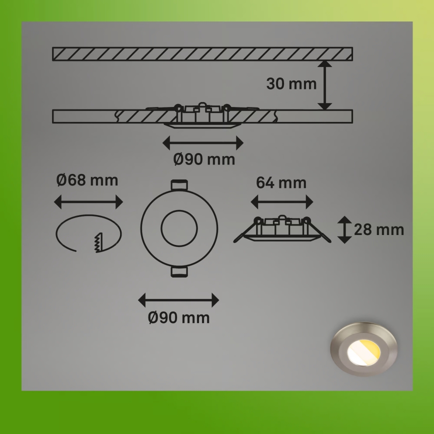 Briloner 7588032 - ZESTAW 3x LED łazienkowych wpuszczanych opraw sufitowych KLIRA LED/4,9W/230V 2500/3000/4000K IP44 matowy chrom