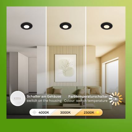 Briloner 7589035 - ZESTAW 3xLED ściemnialne wpuszczane oprawy sufitowe do łazienki KLIRA LED/4,9W/230V 2500/3000/4000K IP44 czarne