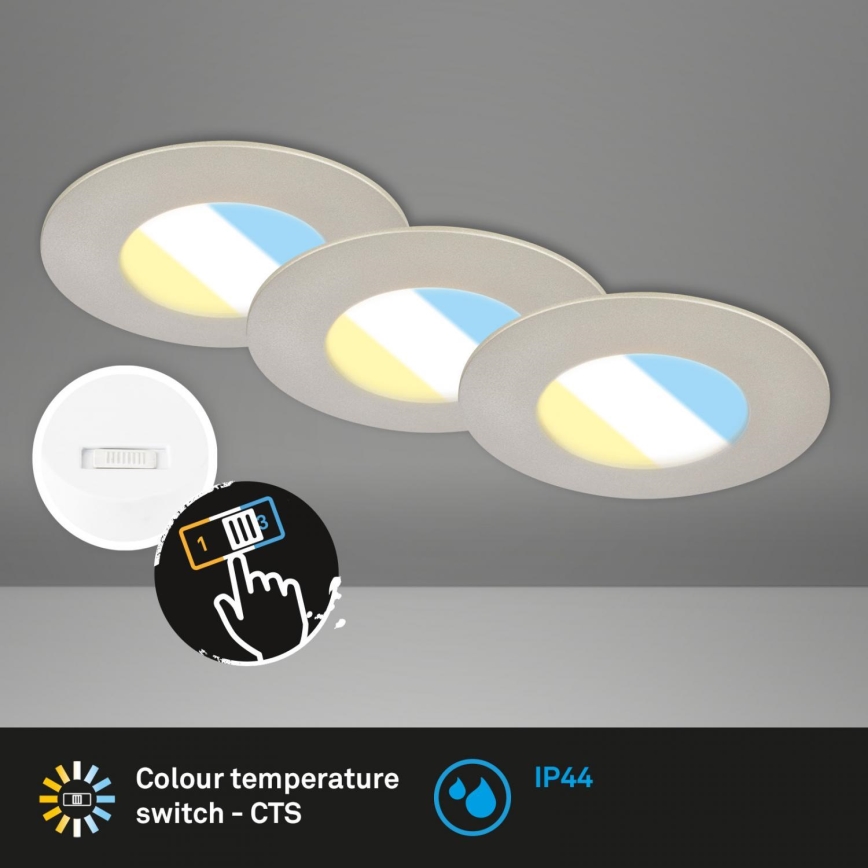 Briloner 7598032 - ZESTAW 3x LED Łazienkowa oprawa wpuszczana LED/4,9W/230V IP44 2700/4000/6500K matowy chrom
