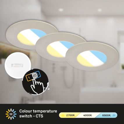 Briloner 7598032 - ZESTAW 3x LED Łazienkowa oprawa wpuszczana LED/4,9W/230V IP44 2700/4000/6500K matowy chrom