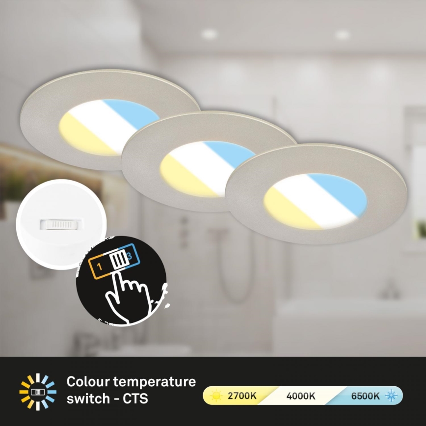 Briloner 7598032 - ZESTAW 3x LED Łazienkowa oprawa wpuszczana LED/4,9W/230V IP44 2700/4000/6500K matowy chrom