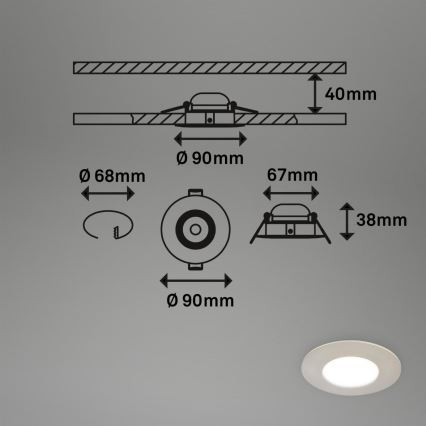Briloner 7598032 - ZESTAW 3x LED Łazienkowa oprawa wpuszczana LED/4,9W/230V IP44 2700/4000/6500K matowy chrom