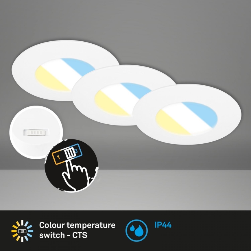 Briloner 7598036 - ZESTAW 3x LED Łazienkowa oprawa wpuszczana LED/4,9W/230V IP44 2700/4000/6500K biały