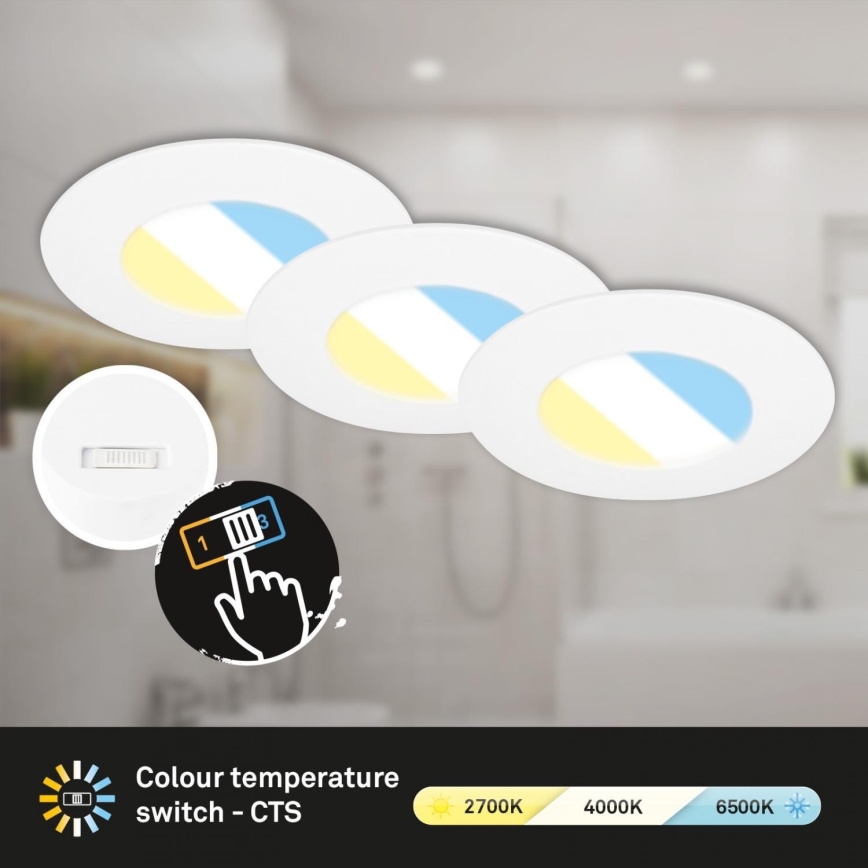 Briloner 7598036 - ZESTAW 3x LED Łazienkowa oprawa wpuszczana LED/4,9W/230V IP44 2700/4000/6500K biały