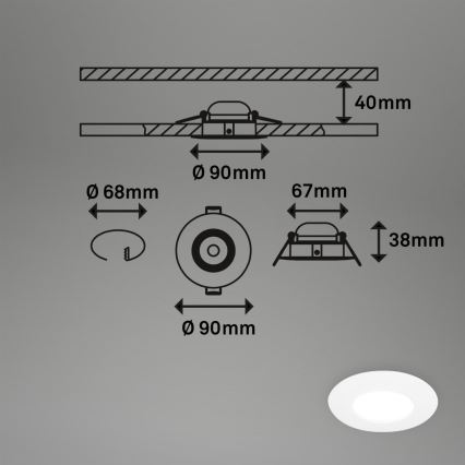 Briloner 7598036 - ZESTAW 3x LED Łazienkowa oprawa wpuszczana LED/4,9W/230V IP44 2700/4000/6500K biały