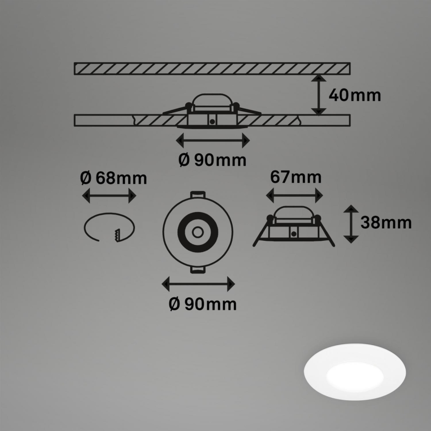 Briloner 7598036 - ZESTAW 3x LED Łazienkowa oprawa wpuszczana LED/4,9W/230V IP44 2700/4000/6500K biały