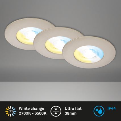 Briloner 7605032 - ZESTAW 3xLED Łazienkowa wpuszczana oprawa sufitowa 3xLED/4,9W/230V 2700/4000/6500K IP44 matowy chrom