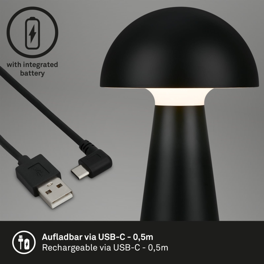 Briloner - LED dotykowa, ściemnialna, ładowalna lampa stołowa zewnętrzna LED/2,6W/5V 3000K IP44 2000 mAh czarna