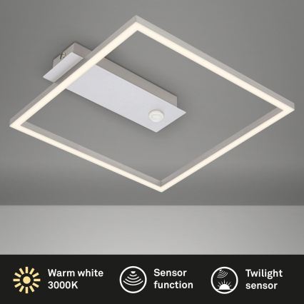 Briloner - Plafon LED z czujnikiem ruchu i zmierzchu FRAME LED/14W/230V 3000K 30x32 cm chrom matowy