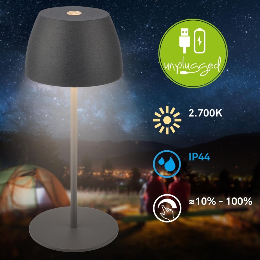 Briloner - LED ściemnialna ładowalna dotykowa lampa stołowa zewnętrzna MINI LED/2,5W/5V IP44 1800 mAh antracyt