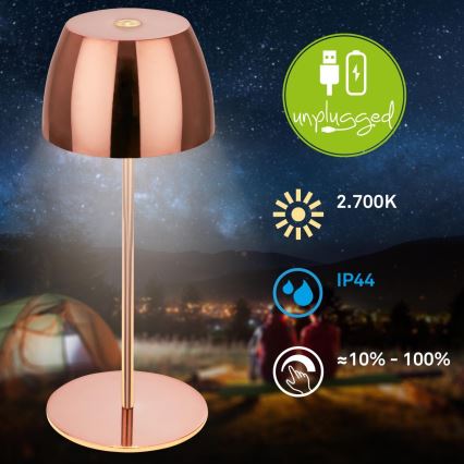 Briloner - LED ściemnialna ładowalna dotykowa zewnętrzna lampka stołowa MINI LED/2,5W/5V IP44 1800 mAh miedziana