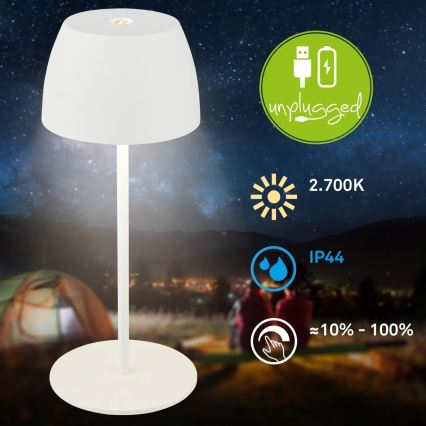Briloner - LED ściemnialna, ładowalna, dotykowa lampa stołowa zewnętrzna MINI LED/2,5W/5V IP44 1800 mAh biała