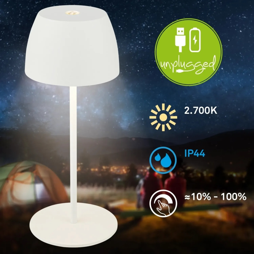 Briloner - LED ściemnialna, ładowalna, dotykowa lampa stołowa zewnętrzna MINI LED/2,5W/5V IP44 1800 mAh biała