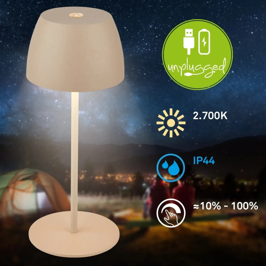 Briloner - LED ściemnialna, ładowalna, dotykowa zewnętrzna lampa stołowa MINI LED/2,5W/5V IP44 1800 mAh beżowa