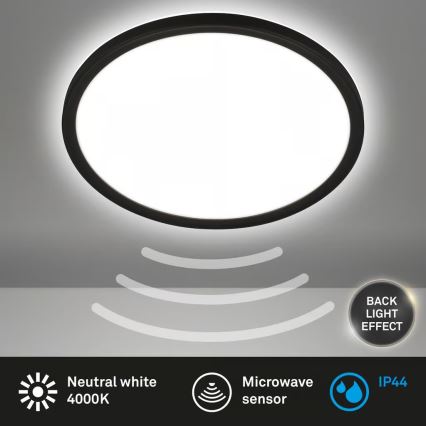 Briloner - LED lampa sufitowa do łazienki z czujnikiem ruchu MOVE LED/18W/230V IP44 śr. 29 cm czarna