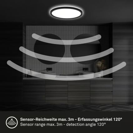 Briloner - LED lampa sufitowa do łazienki z czujnikiem ruchu MOVE LED/18W/230V IP44 śr. 29 cm czarna