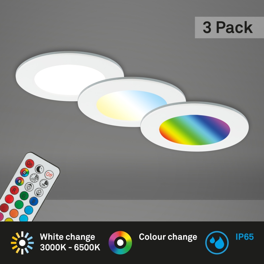 Briloner - ZESTAW 3x RGBW LED Regulowane oświetlenie sufitowe do łazienki LED/4,8W/230V 3000-6500K IP65 + pilot zdalnego sterowania