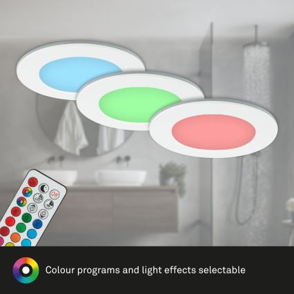 Briloner - ZESTAW 3x RGBW LED Regulowane oświetlenie sufitowe do łazienki LED/4,8W/230V 3000-6500K IP65 + pilot zdalnego sterowania