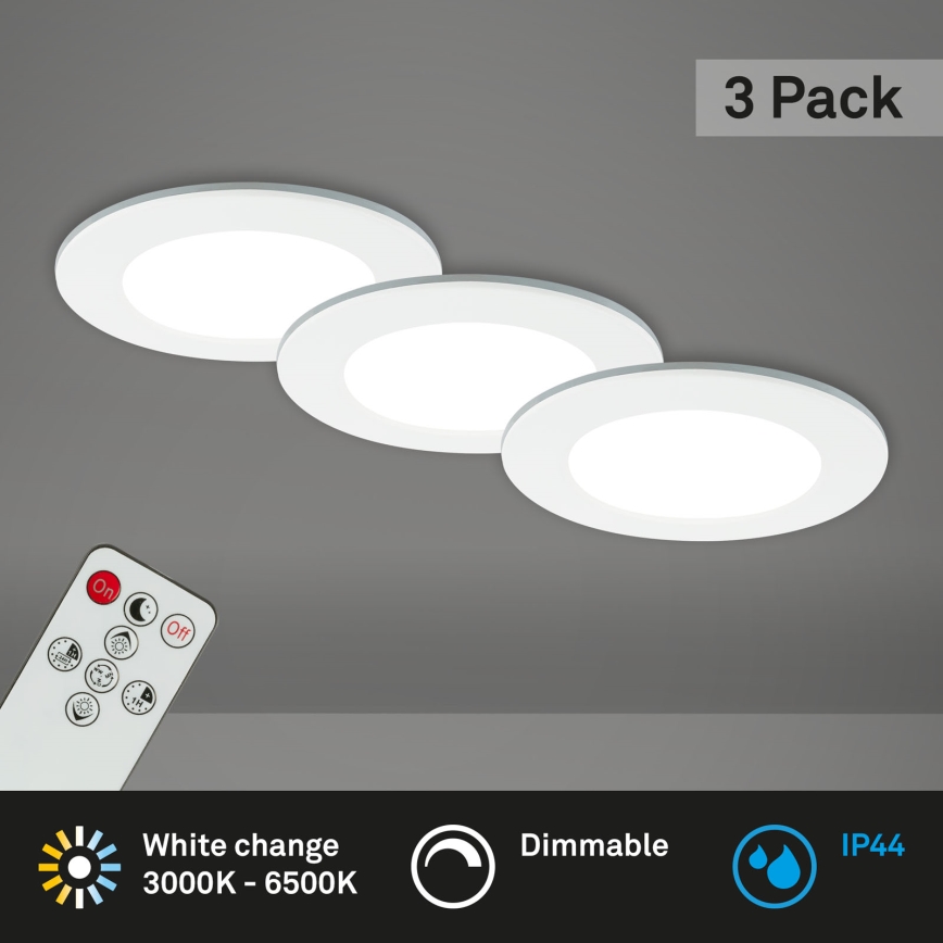 Briloner - ZESTAW 3x LED Ściemnialne wpuszczane oświetlenie łazienkowe LED/4,8W/230V 3000-6500K IP44 + pilot zdalnego sterowania