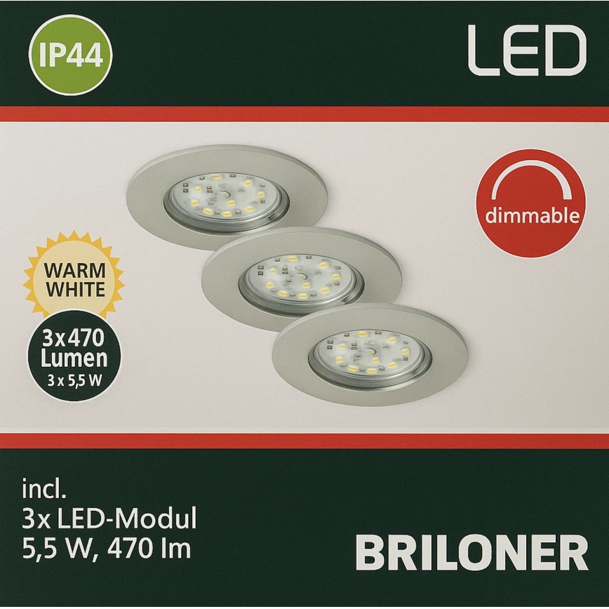 Briloner - ZESTAW 3x LED Ściemnialne wpuszczane oświetlenie łazienkowe LED/5,5W/230V IP44