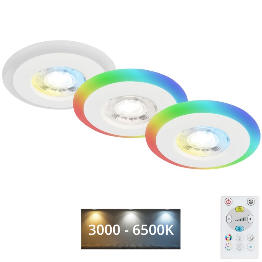 Briloner - ZESTAW 3x LED RGBW Ściemnialna łazienkowa oprawa wpuszczana LED/5W/230V 3000-6500K IP44 + pilot zdalnego sterowania